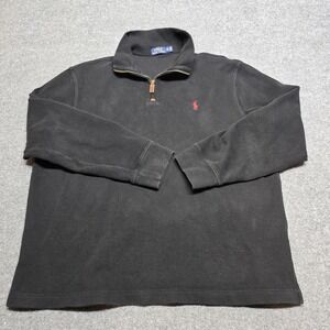 Polo Ralph Lauren Sweater Mens XL Black 1/4 Zip Fleece Pullover Pony Logo